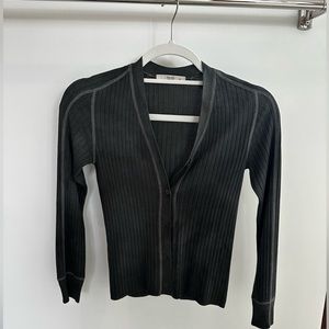 Prada 1990s RARE vintage silk knitted ribbed button v-neck top